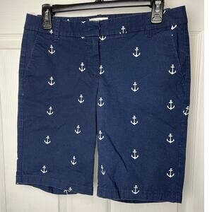 J. Crew Bermuda Shorts Navy Blue Embroidered Anchors Women Size 4